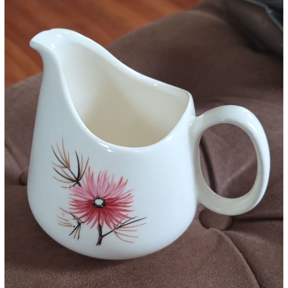 Vintahe White Pink & Black Floral Ceramic Creamer Pitcher, Glossy